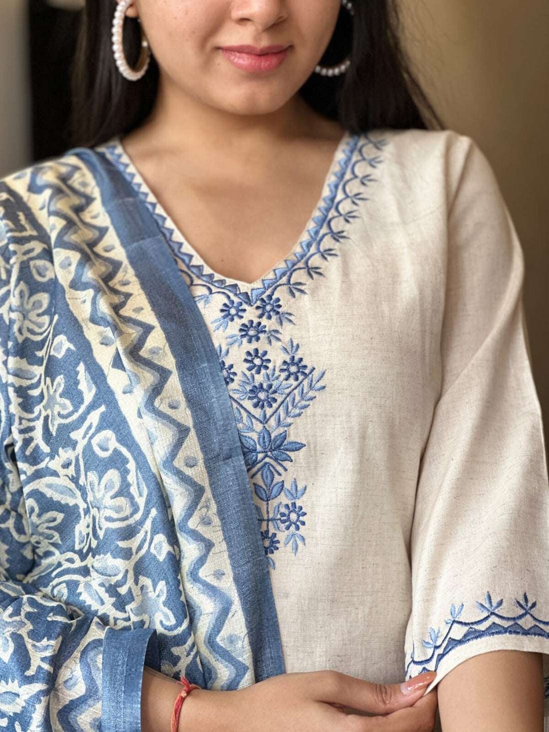 Women's Cotton Embroiderd Straight Kurti With Pant and Printed Dupatta Set - Image 4