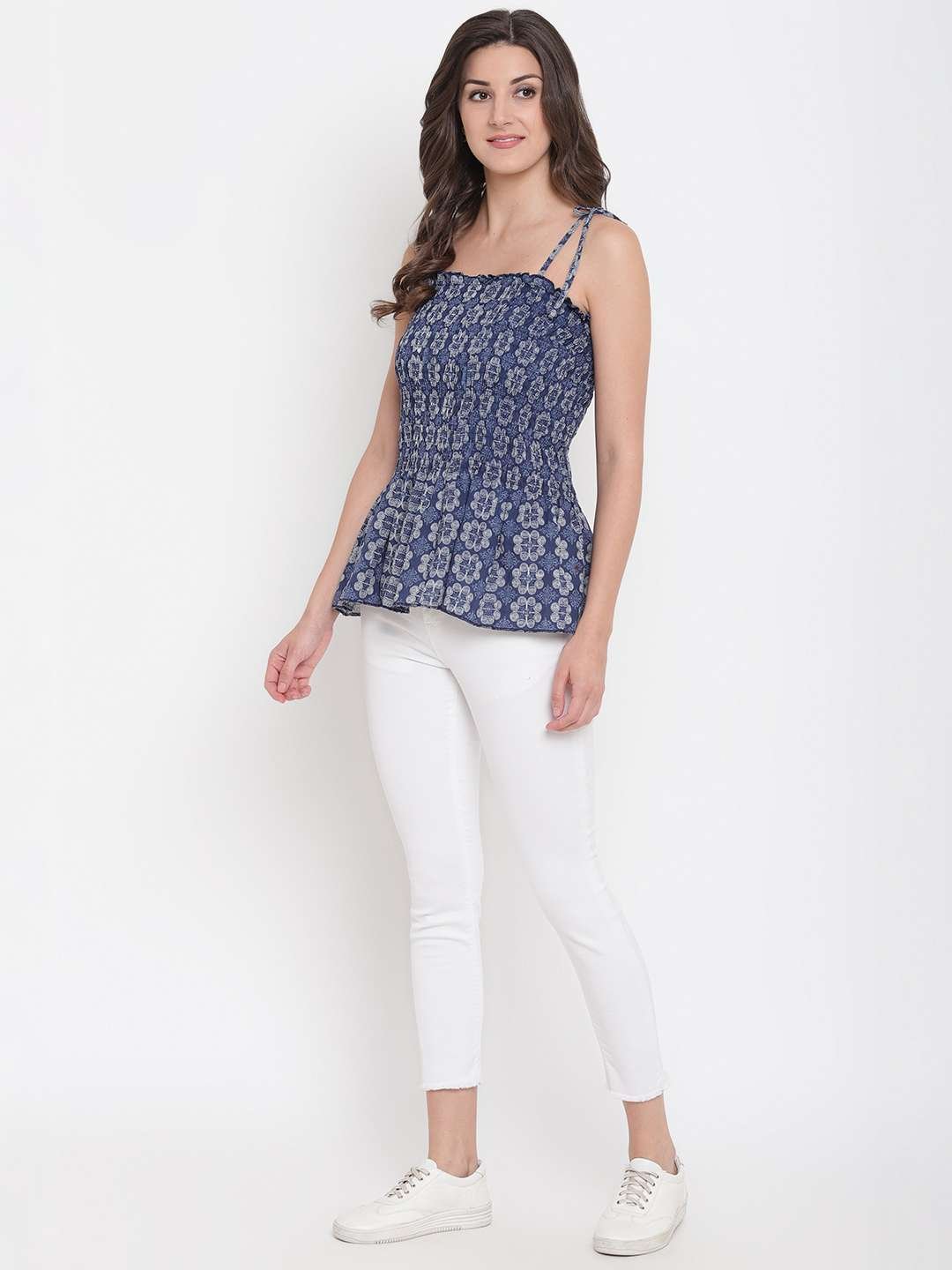Women's Rayon Printed Casual Summer Style Tie Shoulder Straps Free Size Tank Top ( Multi19) - Image 2