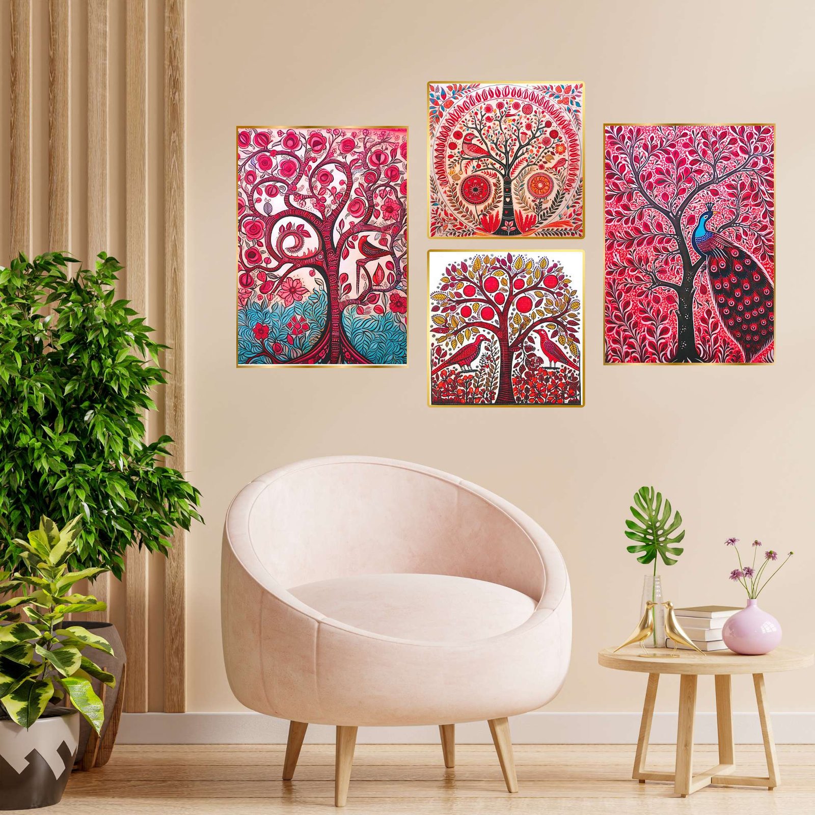 Set of Four Wall Paintings for Wall Dacoration Golden Framed Wall Paintings for Living Room & Bedroom Wall Art for Home Decoration & Office Wall Décor (13x10 inch CH-GD4-4)