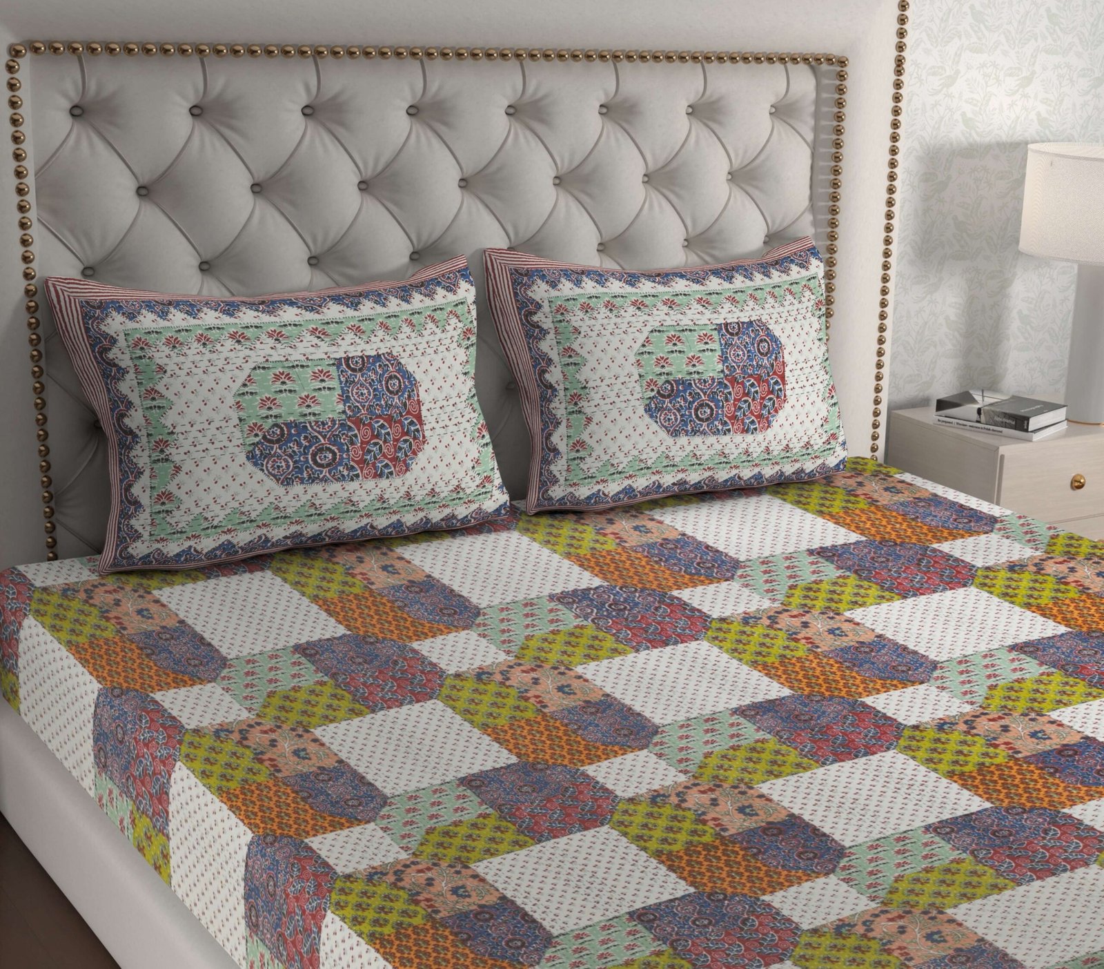 Rajasthani Traditionally Printed Cotton Doublebed Bedsheet With Pack of 2 Pillow Covers - Image 3